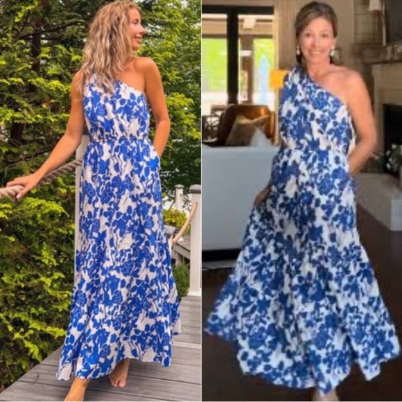 Hyacinth House Sybil Maxi Dress XXS Blue Floral One Shoulder Cotton Lined NWT - Picture 16 of 16